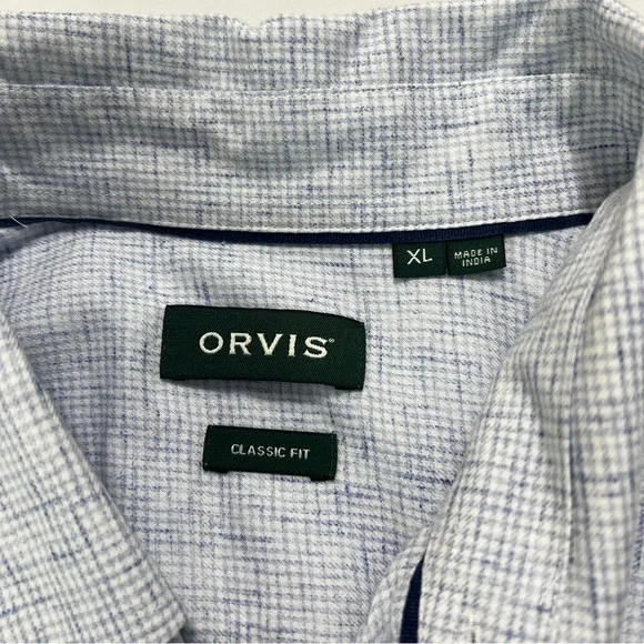 Orvis Men’s XL Blue White Plaid Button Down Short Sleeve Shirt - Picture 3 of 8